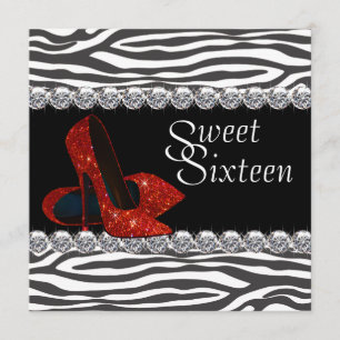 Elegante Red Zebra Sweet 16 Convite de festas