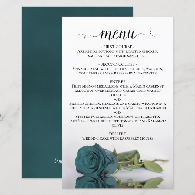 Elegante Refletindo Rosa de Teal Menu Casamento de (Frente/Verso)
