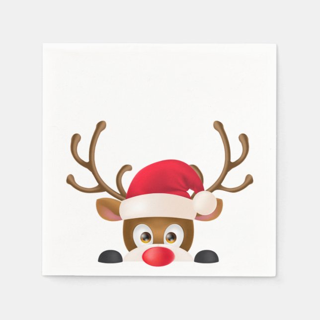 Elegante Reindeer com Santa Hat | Guardanapo (Frente)