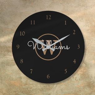 Elegante Relógio de Parede com Monograma em Preto 