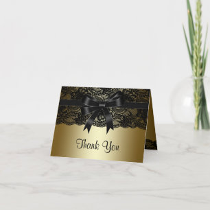 Elegante Renda Preta Agradecimento Preto e Dourado