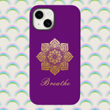 Elegante Respira Profundo Roxo e Dourado Mandala