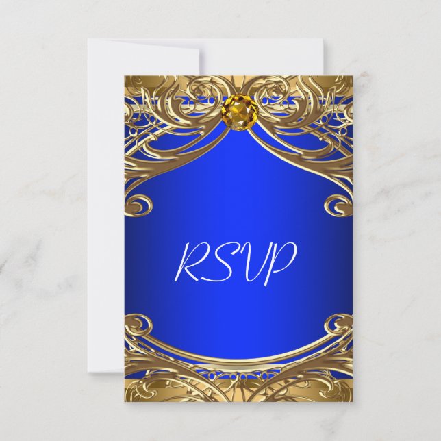 Elegante resposta de casamento em azul real e dour (Frente)