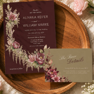 Elegante Resposta de Casamento Floral Borgonha Rom