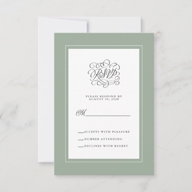 Elegante Resposta de Casamento Verde Sage Chic Enc (Frente)