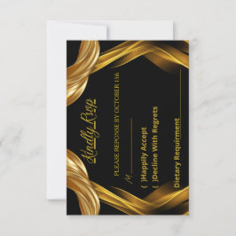 Elegante Resposta de RSVP de Casamento Preto e Dou
