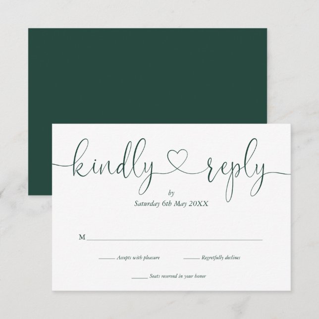Elegante Resposta Gentil Coração em Script Branco  (Frente/Verso)