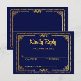 Elegante Resposta para Casamento Azul Naval e Dour
