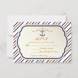 Elegante resposta RSVP âncora dourada azul riscas 