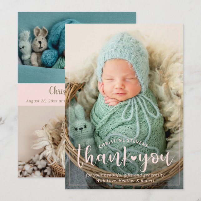 Elegante rosa 3 Foto Obrigado Anúncio de Nasciment (Frente/Verso)