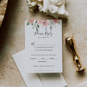 Elegante Rosa Blush Floral Menu Choice RSVP