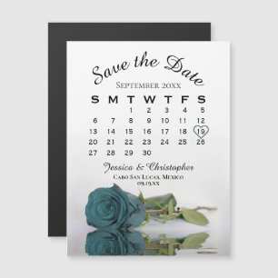 Elegante Rosa de Teal Salve o Magnet do Calendário