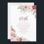 Elegante Rosa e Borgonha 60º Convite de Aniversári<br><div class="desc">Elegante Rosa e Borgonha,  60ª Festa de aniversário Convidam Elegante Floral Rosa Burgundy Design. Variações para o convite e itens correspondentes na nossa loja</div>