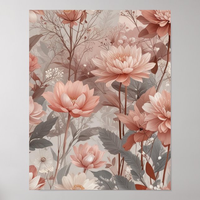 Elegante rosa e Nutmeg Floral Ai Art Poster (Frente)