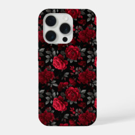 Elegante Rosa Vermelha Escura Padrão Floral Preto
