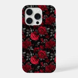 Elegante Rosa Vermelha Escura Padrão Floral Preto