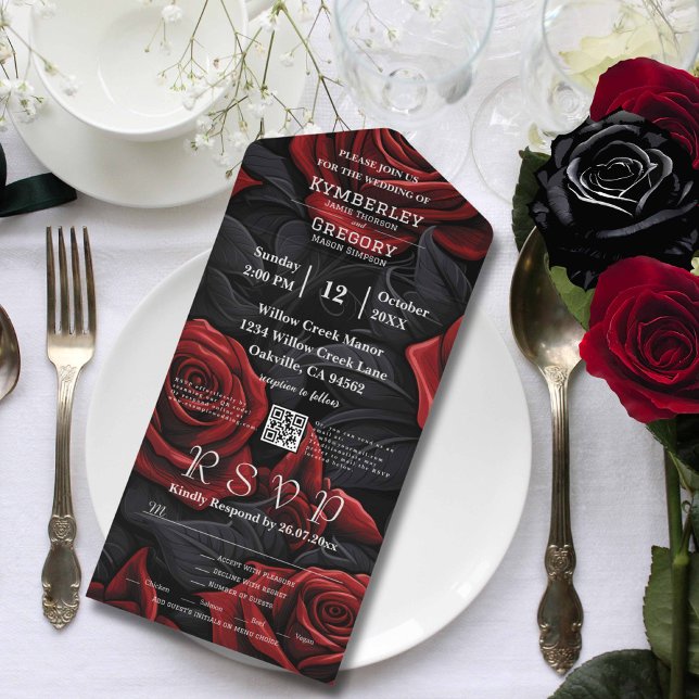 Elegante Rosa vermelho-escuro no código QR preto (Criador carregado)