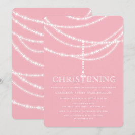 Elegante Rosary Cross Sparkles Christening Convite