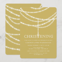 Elegante Rosary Cross Sparkles Christening Convite