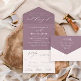 Elegante Roscado Caligrafia Roxo Poeirento Casamen