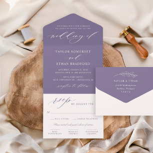 Elegante Roteiro de Caligrafia Roxa Casamento