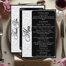 Elegante Roteiro Prata em Menu Preto & Obrigado
