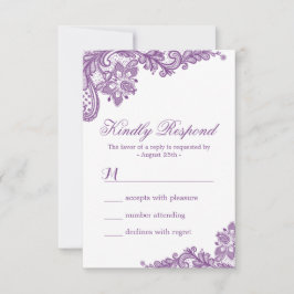 Elegante Roxo Lavanda Padrão de Renda RSVP