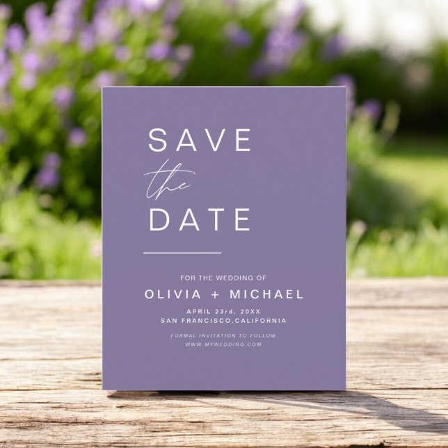 Elegante Roxo Lavanda Save the Date Minimalista  (Criador carregado)