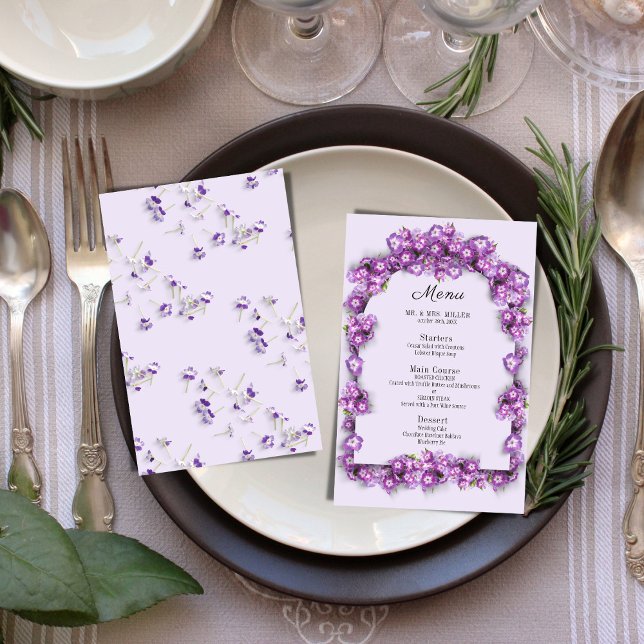Elegante Roxo Lilac I Arch, Menu Floral de Casamen (Criador carregado)