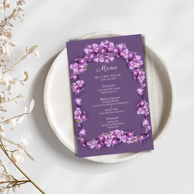 Elegante Roxo Lilac I Arch, Menu Floral de Casamen (Criador carregado)