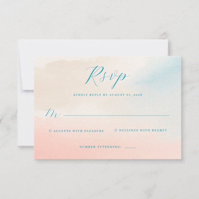 Elegante RSVP Aquarela Azul Turquesa (Frente)