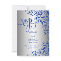 Elegante RSVP com Redemoinhos Azul Real e Prata