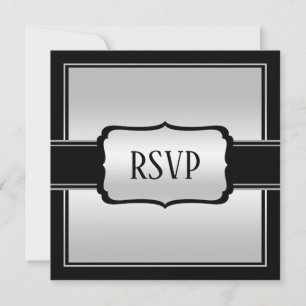 Elegante RSVP de aniversário prateado e preto para