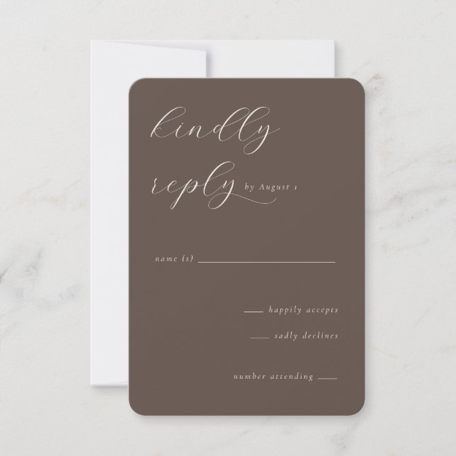 Elegante RSVP de Caligrafia Marrom (Frente)