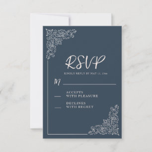 Elegante RSVP de casamento azul marinho vintage br