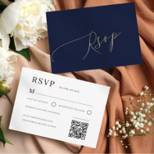 Elegante RSVP de Casamento Azul Naval
