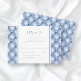 Elegante RSVP de Casamento com Diamantes Azul Tuft