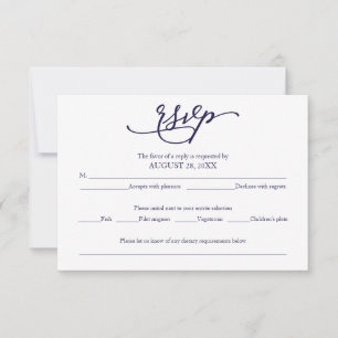 Elegante RSVP de Casamento em Caligrafia Azul Mari