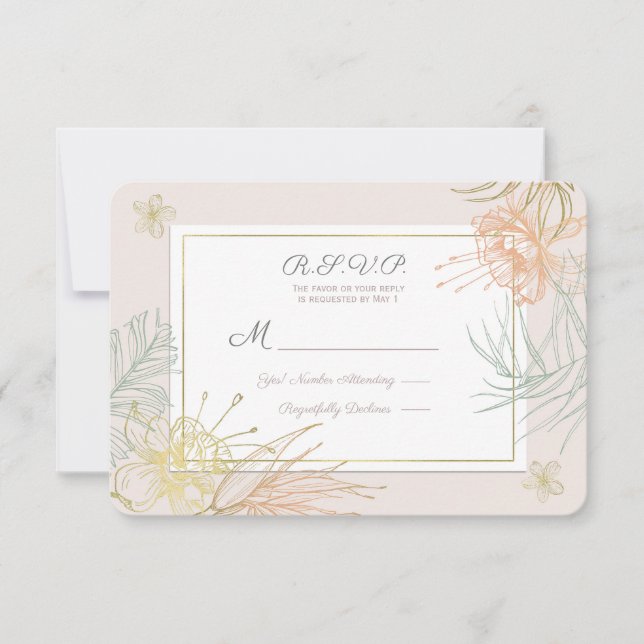 Elegante RSVP de casamento floral botânico tropica (Frente)