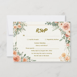 Elegante RSVP de Casamento Floral com Código QR