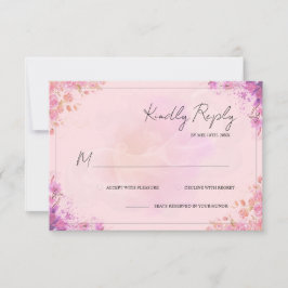 Elegante RSVP de Casamento Floral em Aquarela Rosa