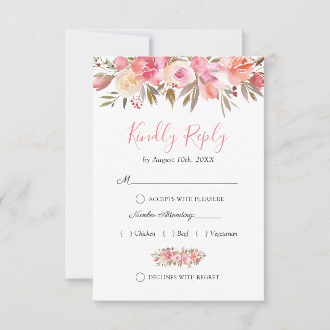 Elegante RSVP de casamento floral rosa salmão (Frente)