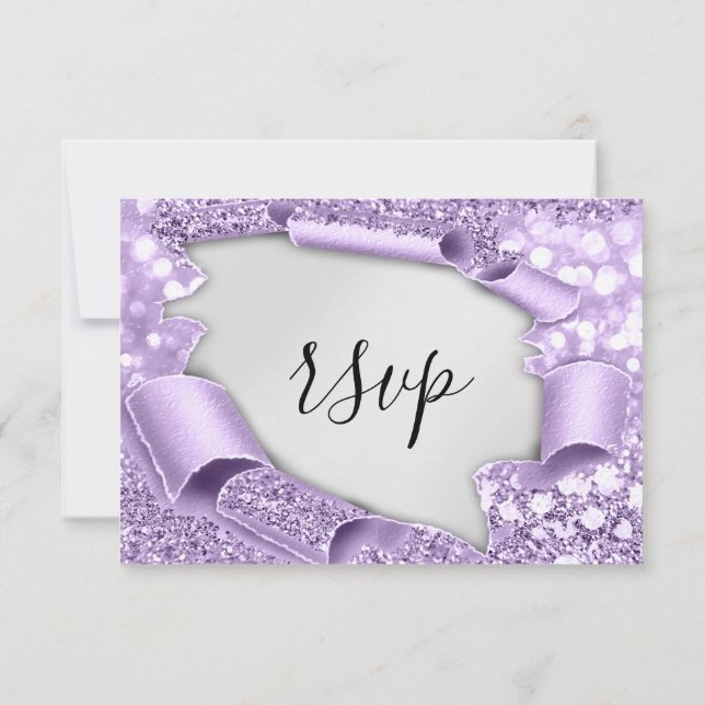 Elegante RSVP de Casamento Glitter Bridal Purple (Verso)
