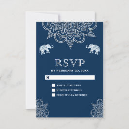 Elegante RSVP de casamento indiano com henna azul