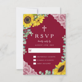 Elegante RSVP de casamento religioso burgundy gira