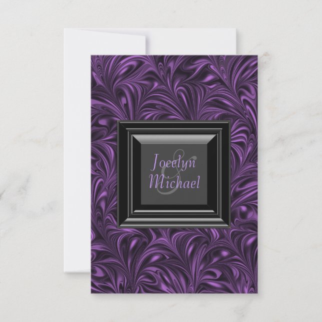 Elegante RSVP de Casamento Roxo e Preto (Frente)