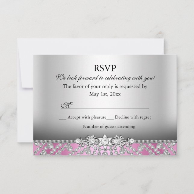 Elegante RSVP de Diamante Rosa (Frente)