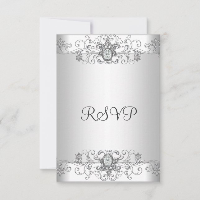 Elegante RSVP Diamante Branco Prata (Frente)