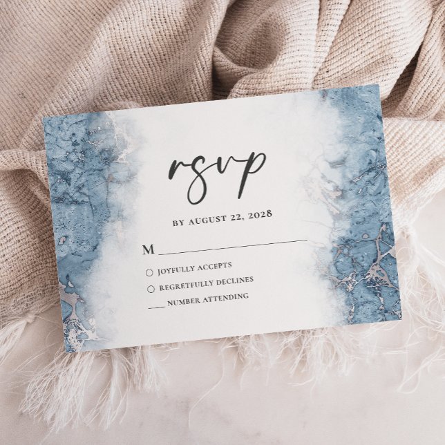 Elegante RSVP em Mármore Azul Prata (Criador carregado)