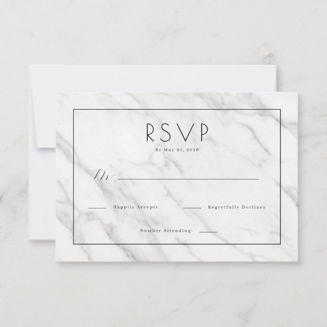 Elegante RSVP em Mármore Branco (Frente)